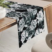 Biante Zamatový behúň na stôl Tamara TMR-040 Čierno-biele pivonky na čiernom 20x120 cm