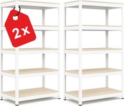 Akcia 2x Regál 183x90x40 cm lakovaný 5-policový, nosnosť 1000 kg, RIVET - biely - 2ks