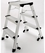 Hliníkové obojstranné skladacie mobilné schodíky, 2x3 stupne, výška 680 mm