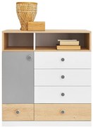 Komoda Pixel Px9 sušienkový dub / biely lux / sivý