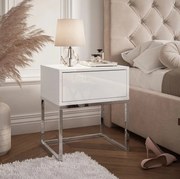 NOČNÝ STOLÍK EDWARD LOFT BIELY OCEĽOVÝ PODSTAVEC CHROM