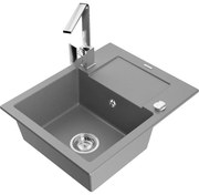 Mexen Enzo, granitový drez 576x465x174 mm, 1-komorový a chrómová batéria Rita, šedá, 6506-71-670300-00