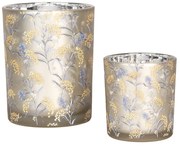 2ks sklenený strieborný svietnik so žltými kvetmi - Ø 7*8 / 10*13 cm