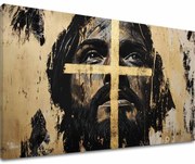 Ježiš Spasiteľ so zlatým krížom | Domaľovaný akrylom a zlatými plátkami