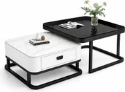 LuxuryForm DESIGN Konferenčný stolík ARAGON 70 × 70 / 60 × 60 cm – biely / biely mramor + sklo (set 2 ks)