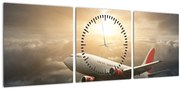 Obraz - Lietadlo v oblakoch (s hodinami) (90x30 cm)