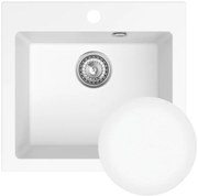 Sink Quality Ferrum 50, kuchynský granitový drez 490x450x195 mm + chrómový sifón, biela, SKQ-FER.W.1K50.X