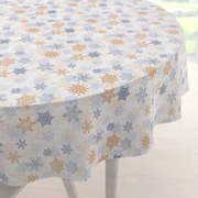 Biante Vianočný dekoračný okrúhly obrus PML-041 Modrosivé a béžové vločky Ø 110 cm