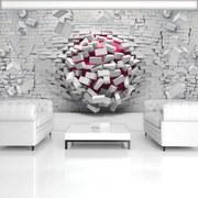 Fototapeta - 3D loptu a biela tehlová stena (254x184 cm)
