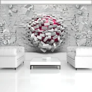 Fototapeta - 3D loptu a biela tehlová stena (254x184 cm)