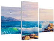 Obraz vĺn narážajúcich na útesy, olejomaľba (90x60 cm)