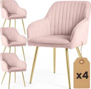 Sada štyroch jedálenských stoličiek FLORENCE zamatové, púdrovoružové / zlaté nohy (4 ks)