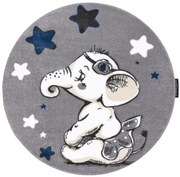 Koberec PETIT ELEPHANT SLONÍK HVIEZDY kruh sivý