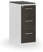 Kovová zásuvková kartotéka PRIMO s drevenými čelami A4, 3 zásuvky, biela/wenge