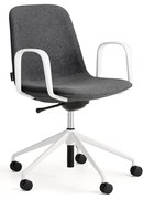 Stolička LANGLEY, nízky sedák, s kolieskami a podrúčkami, biela/antracit