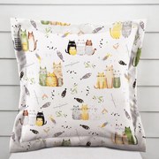 Biante Detská bavlnená obliečka na vankúš s lemom Sandra SA-652 Mačací svet zeleno-žltý na bielom 30 x 50 cm