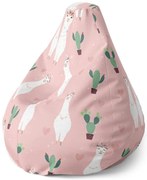 Sedací vak Pear lama a kaktusy - detský, ružová