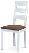 Jídelní židle, masiv buk, barva bílá, látkový hnědý potah