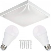 LED stropné svietidlo 2xE27 štvorcové biele + 2xE27 10W neutrálna biela žiarovka
