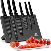 Klarstein Kissaki, sada nožov, 7-dielna, magnetický stojan, nepriľnavý povrch, vlnovitý tvar čepele, čierna