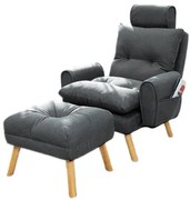 Relaxačné kreslo Boris tmavo sivé s taburetkou