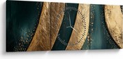 Obraz - Zelená abstrakcia so zlatom I. (s hodinami) (90x30 cm)