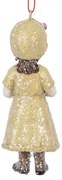 Vianočná závesná dekorácia dievčatko v zelenom kabátiku - 4*4*11 cm