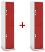 Šatníková skrinka S3 dvojdverová 1+1 ZADARMO, demont, cylindrický zámok, sivá/červená