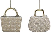 Krémovo zlaté vianočné ozdoby kabelky 9cm 2ks