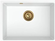 Sink Quality Crypton 60, kuchynský granitový drez 535x400x205 mm + zlatý sifón, biela, SKQ-CRY.W.1KBO.60.XG