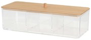 Kozmetický organizér Janet, transparentná/s drevenými prvkami