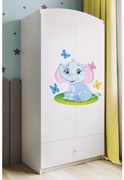 Detská skriňa Babydreams 90 cm slon s motýlikmi biela
