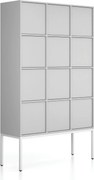 Kancelárska skriňa FRAME, biela podnož, 12x dvere, 1299 x 450 x 2185 mm, PUSH-lock, sivá
