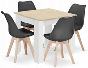 Jedálenská súprava 1 + 4, stôl MADO 80x80 biely/dub sonoma + stolička BALI MARK čierna