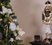 Čierno-zlatá vianočná dekorácia socha Luskáčik s Led svetielkami - 21*20*67 cm