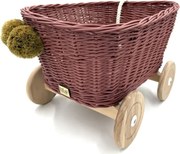 Prútený vozík na ťahanie za šnúrku - malinová