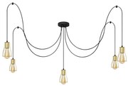 Luster na lanku TUBE LONG 5xE27/15W/230V čierna/zlatá