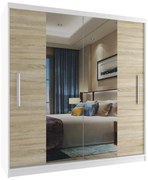 Šatníková skriňa 158cm Belini biely mat / dub sonoma s posuvnými dverami a zrkadlom  ME SZP3/2/W/DS/0/AL