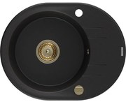 Mexen Kevin, granitový drez 586x458x190 mm, 1-komorový, čierna so zlatým sifónom, 6517581005-77-G