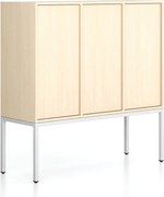 Kancelárska skriňa FRAME, nízka, biela podnož, 3x dvere, 1299 x 450 x 1331 mm, PUSH-lock, breza