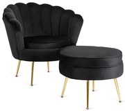 Kreslo LOREN s podnožkou, čierne, z velúru