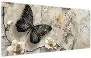 Obraz - Mramorové pozadie s motýľmi (120x50 cm)