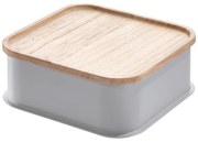 Sivý úložný box s vekom z dreva paulownia iDesign Eco, 21,3 x 21,3 cm