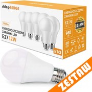 SADA 10x LED žiarovka E27 12W - studena biela