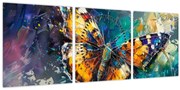 Obraz - Motýľ, olejomaľba (s hodinami) (90x30 cm)