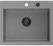 Mexen Elix, 1-komorový granitový drez 600 x 500 mm, sivý, čierny sifón - 6525601005-71-B