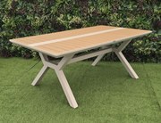 Hliníkový jedálenský stôl EMOT 177 krémový s WPC doskami