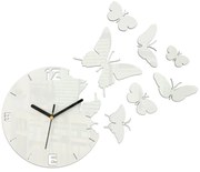 3D nalepovacie hodiny Butterflies biele