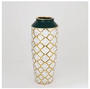 Keramická váza 31x12,5 cm biela/zlatá/zelená