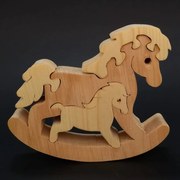AMADEA Drevené puzzle hojdací kôň, masívne drevo dvoch druhov drevín, 13,5x11,5x3 cm